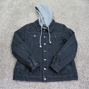 Stussy Charcoal Denim Jacket with Light Gray Hood